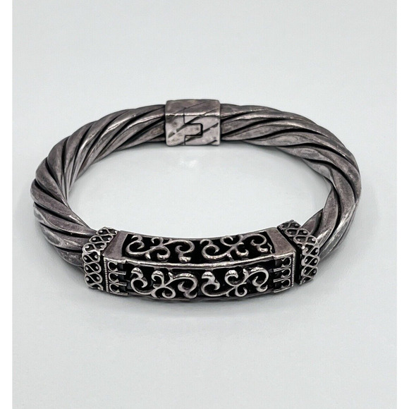 Sterling Silver 925 Vintage Estate Twisted Cable Rope Hinged Cuff Bracelet Heavy - Picture 1 of 12